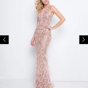Terani Couture pink beaded feather dress